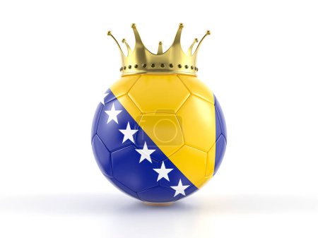 Téléchargez les photos : Balle de football drapeau de Bosnie avec couronne sur fond blanc. Illustration 3d. - en image libre de droit