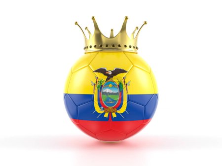 Foto de Bandera de Ecuador pelota de fútbol con corona sobre fondo blanco. ilustración 3d. - Imagen libre de derechos