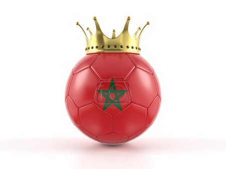 Foto de Bola de fútbol bandera de Marruecos con corona sobre fondo blanco. ilustración 3d. - Imagen libre de derechos