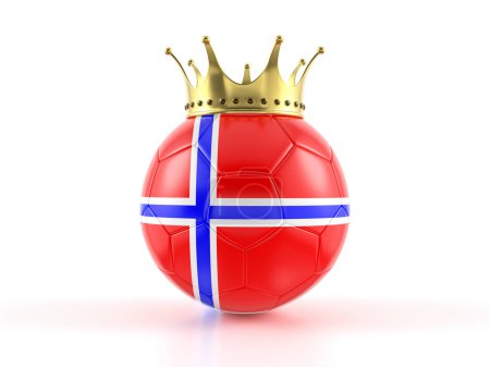 Foto de Bola de fútbol bandera de Noruega con corona sobre fondo blanco. ilustración 3d. - Imagen libre de derechos