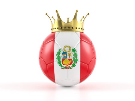 Foto de Bandera de Perú pelota de fútbol con corona sobre fondo blanco. ilustración 3d. - Imagen libre de derechos