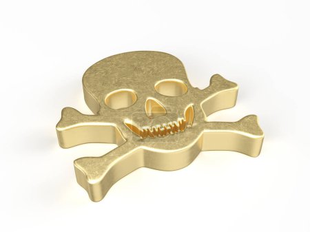 Téléchargez les photos : Symbole crâne doré sur fond blanc. Illustration 3d. - en image libre de droit