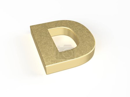 Gold letter D on a white background. 3d illustration.