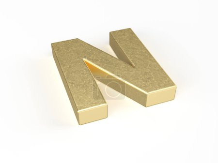 Goldbuchstabe N auf weißem Hintergrund. 3D-Illustration.