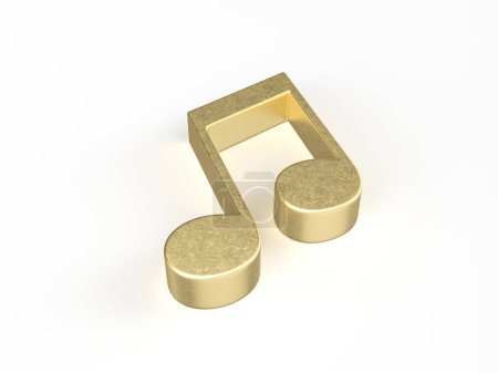 Gold music note symbol on a white background. 3d illustration.