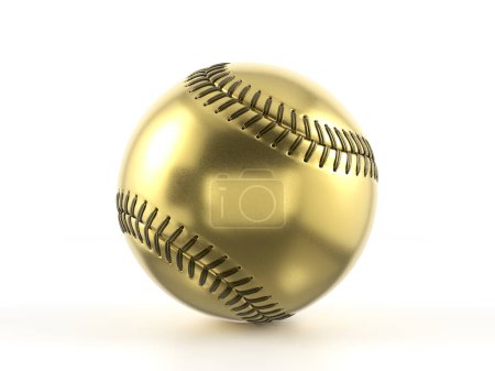 Balle de baseball en or sur fond blanc. Illustration 3d.