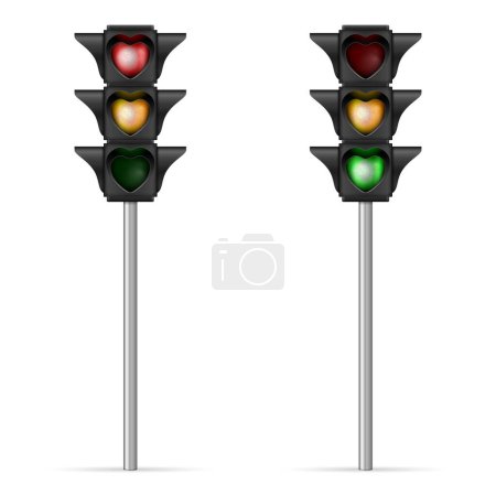 Illustration for Traffic light heart shape set on a white background. Vector illustration. - Royalty Free Image