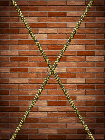 Illustration for Caution tape on bricks background. Vector illustration. - Royalty Free Image