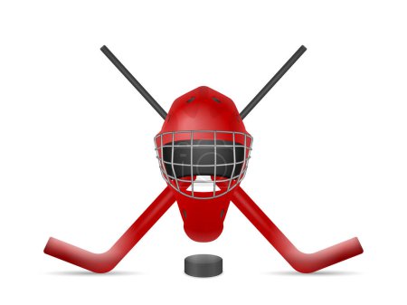 Illustration for Hockey goalie mask, sticks and puck on a white background. Vector illustration. - Royalty Free Image