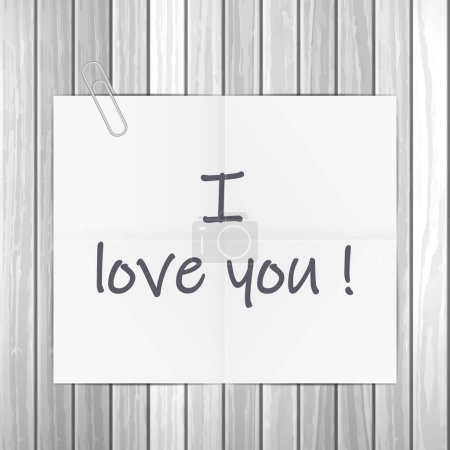Illustration for Notepad i love you text on wooden background. Vector illustration. - Royalty Free Image