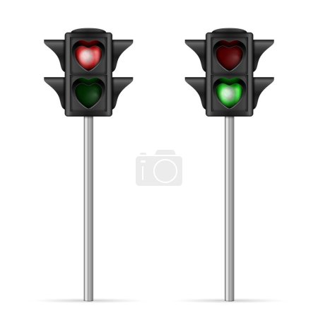 Illustration for Pedestrian traffic light heart shape set on a white background. Vector illustration. - Royalty Free Image
