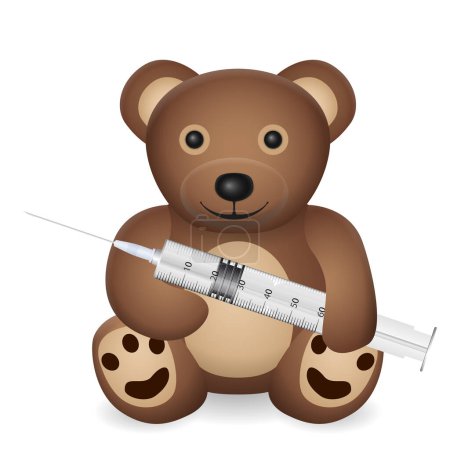 Illustration for Teddy bear with syringe on a white background. Vector illustration. - Royalty Free Image