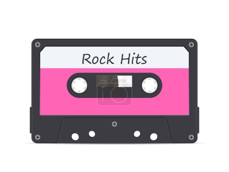 Illustration for Cassette tape rock hits on a white background. Vector illustration. - Royalty Free Image