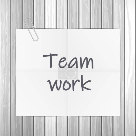 Illustration for Notepad team work text on wooden background. Vector illustration. - Royalty Free Image