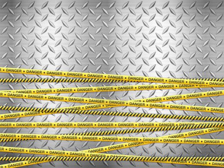 Ilustración de Danger tape on metal background. Vector illustration. - Imagen libre de derechos