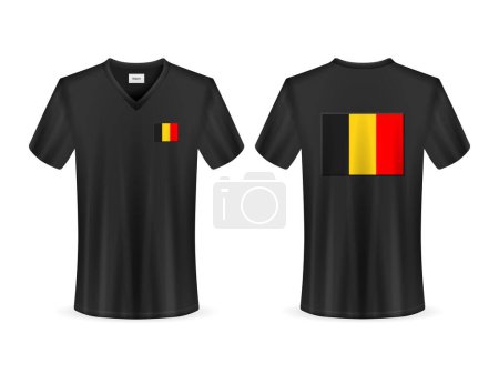Téléchargez les illustrations : T-shirt avec drapeau belge sur fond blanc. Illustration vectorielle. - en licence libre de droit