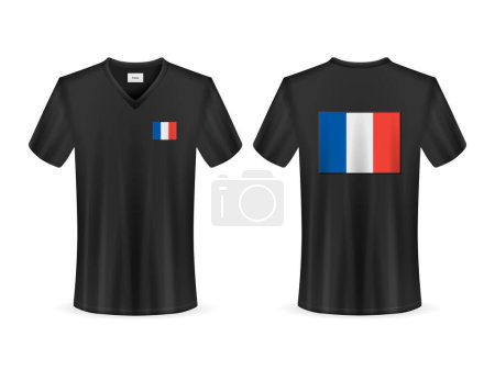 Téléchargez les illustrations : T-shirt avec drapeau français sur fond blanc. Illustration vectorielle. - en licence libre de droit