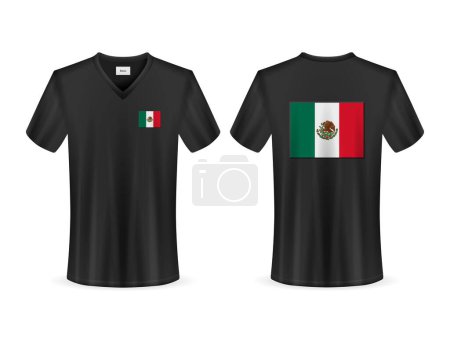 Téléchargez les illustrations : T-shirt avec drapeau mexicain sur fond blanc. Illustration vectorielle. - en licence libre de droit