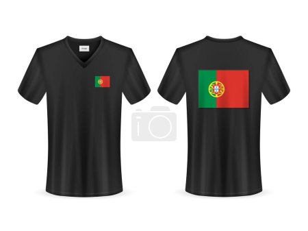 Téléchargez les illustrations : T-shirt avec drapeau portugais sur fond blanc. Illustration vectorielle. - en licence libre de droit