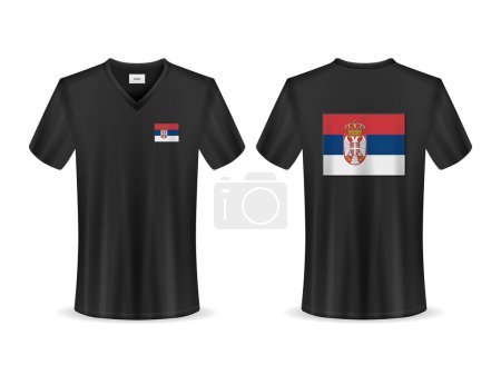 Téléchargez les illustrations : T-shirt avec drapeau albanais sur fond blanc. Illustration vectorielle. - en licence libre de droit