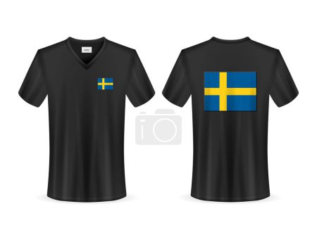 Téléchargez les illustrations : T-shirt avec drapeau suédois sur fond blanc. Illustration vectorielle. - en licence libre de droit