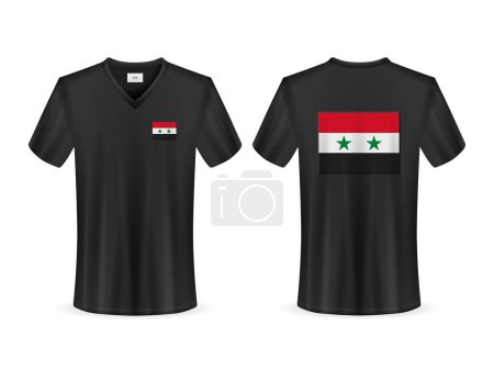 Ilustración de Camiseta con bandera siria sobre fondo blanco. Ilustración vectorial. - Imagen libre de derechos