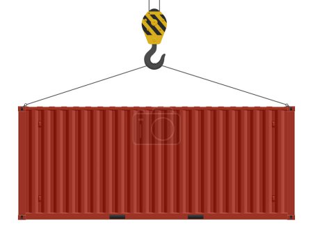 Ilustración de Contenedor de carga enganchado sobre un fondo blanco. Ilustración vectorial. - Imagen libre de derechos