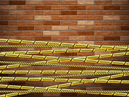 Illustration for Warning tape on bricks background. Vector illustration. - Royalty Free Image
