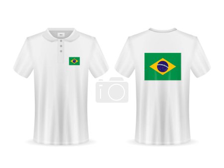 Illustration for Polo shirt with Brazil flag on a white background. Vector illustration. - Royalty Free Image