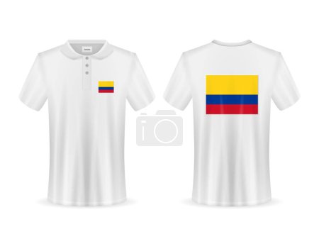 Illustration for Polo shirt with Colombia flag on a white background. Vector illustration. - Royalty Free Image