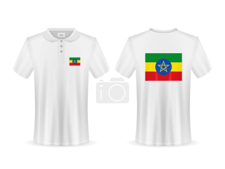Ilustración de Polo con bandera de Etiopía sobre fondo blanco. Ilustración vectorial. - Imagen libre de derechos