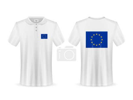 Illustration for Polo shirt with EU flag on a white background. Vector illustration. - Royalty Free Image