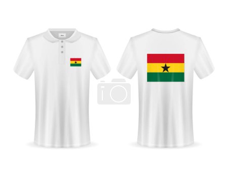 Illustration for Polo shirt with Ghana flag on a white background. Vector illustration. - Royalty Free Image
