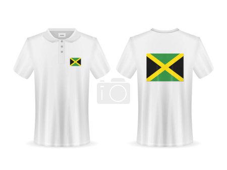 Téléchargez les illustrations : Polo avec drapeau jamaïcain sur fond blanc. Illustration vectorielle. - en licence libre de droit