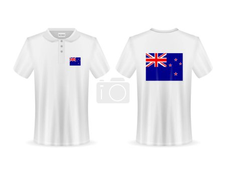 Ilustración de Polo con bandera de Nueva Zelanda sobre fondo blanco. Ilustración vectorial. - Imagen libre de derechos