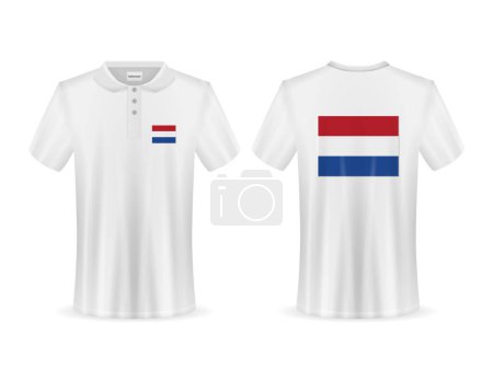 Illustration for Polo shirt with Netherlands flag on a white background. Vector illustration. - Royalty Free Image