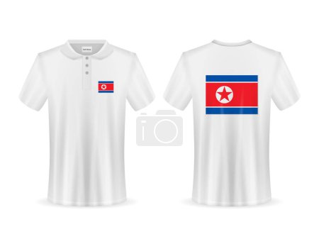 Téléchargez les illustrations : Polo avec drapeau nord-coréen sur fond blanc. Illustration vectorielle. - en licence libre de droit