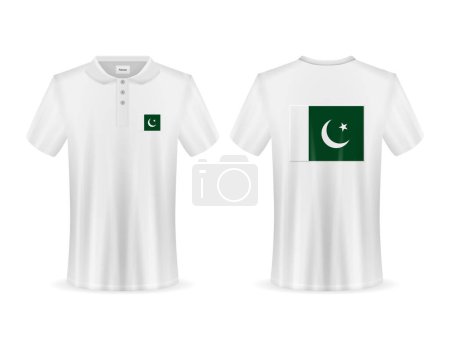 Illustration for Polo shirt with Pakistan flag on a white background. Vector illustration. - Royalty Free Image
