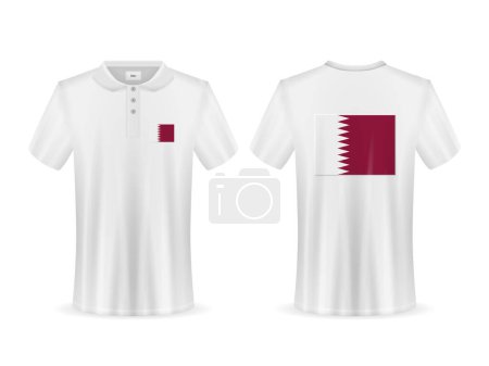 Illustration for Polo shirt with Qatar flag on a white background. Vector illustration. - Royalty Free Image