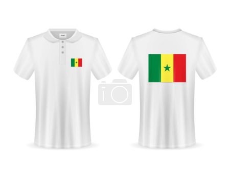 Téléchargez les illustrations : Polo avec drapeau du Sénégal sur fond blanc. Illustration vectorielle. - en licence libre de droit