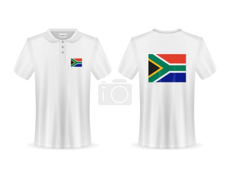 Ilustración de Polo con bandera de Sudáfrica sobre fondo blanco. Ilustración vectorial. - Imagen libre de derechos