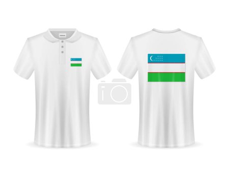 Illustration for Polo shirt with Uzbekistan flag on a white background. Vector illustration. - Royalty Free Image