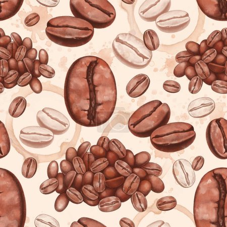 Téléchargez les photos : Illustration à la main de grains de café. Modèle sans couture - en image libre de droit
