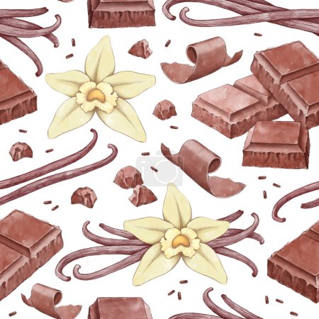 Photo for Hand drawn illustrations of vanilla and chocolate. Seamless pattern - Royalty Free Image
