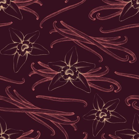 Photo for Hand drawn illustrations of vanilla. Seamless pattern - Royalty Free Image