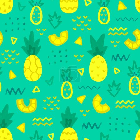 Photo for Seamless pattern design with hand drawn illustrations of pineapple. Pattern for product packaging, baby clothes, wallpapers, home textile, wrapping paper and stationery - Royalty Free Image