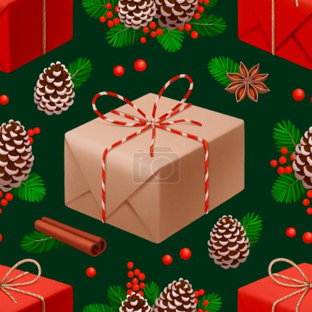 Foto de Patrón sin costuras de Navidad. Cajas de regalo y decoraciones navideñas ilustraciones - Imagen libre de derechos