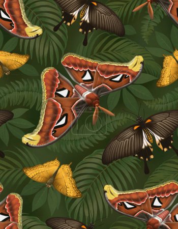 Foto de Ilustraciones de mariposas tropicales, patrón sin costuras - Imagen libre de derechos