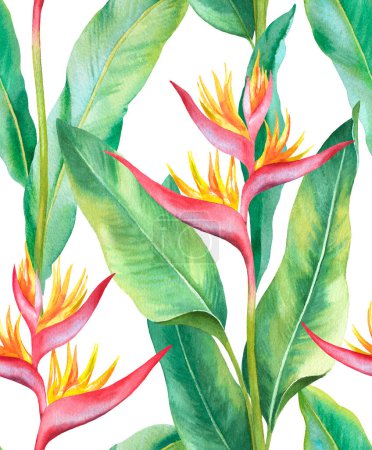 Photo for Watercolor heliconia flower. Hand painted seamless pattern design - Royalty Free Image