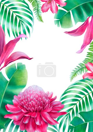 Téléchargez les photos : Aquarelle fond avec des illustrations de la flore tropicale - en image libre de droit